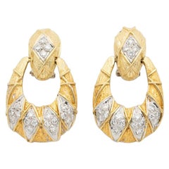 18 Karat Yellow Gold and 2.0 Carat Diamond Door Knocker Earrings, circa 1980s