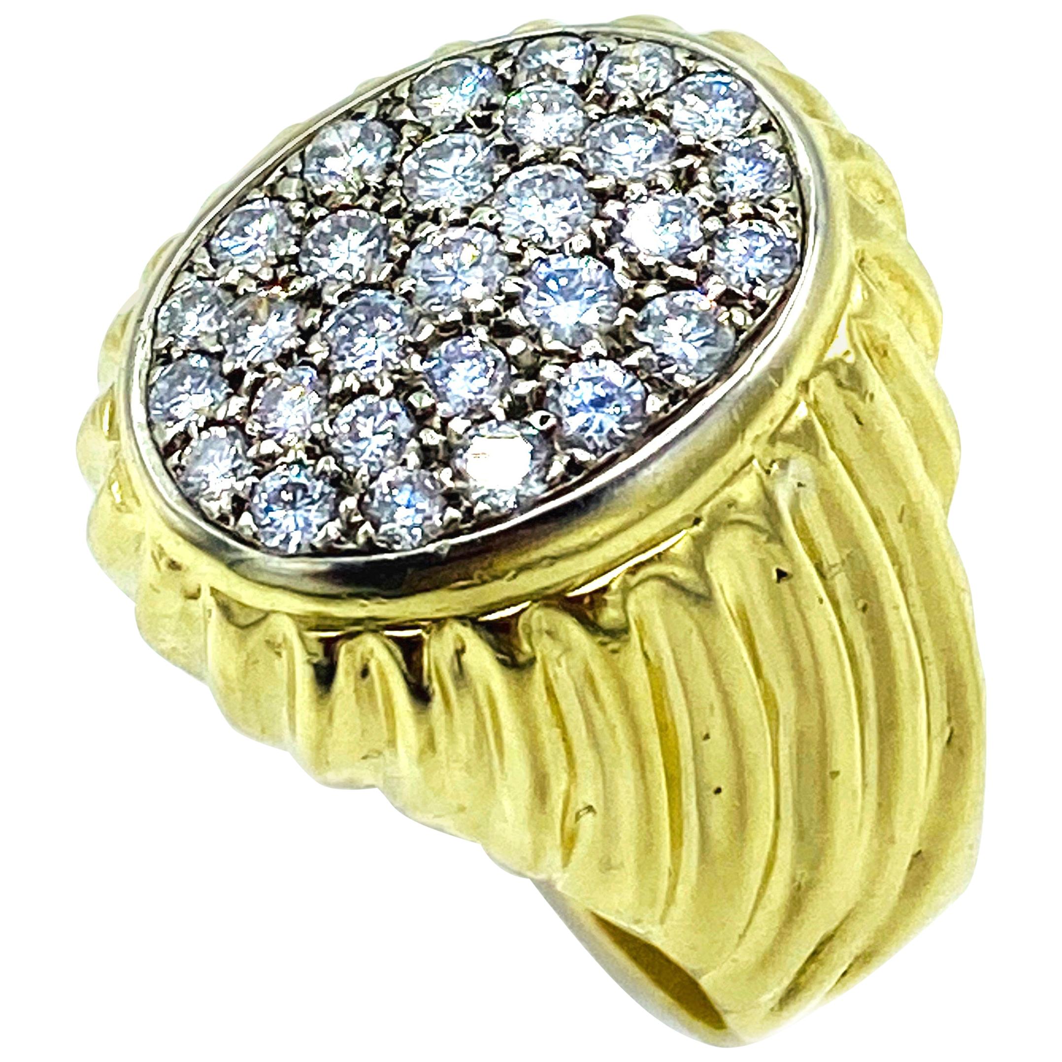 Vintage 18K Yellow Gold and Diamond Cluster Ring 