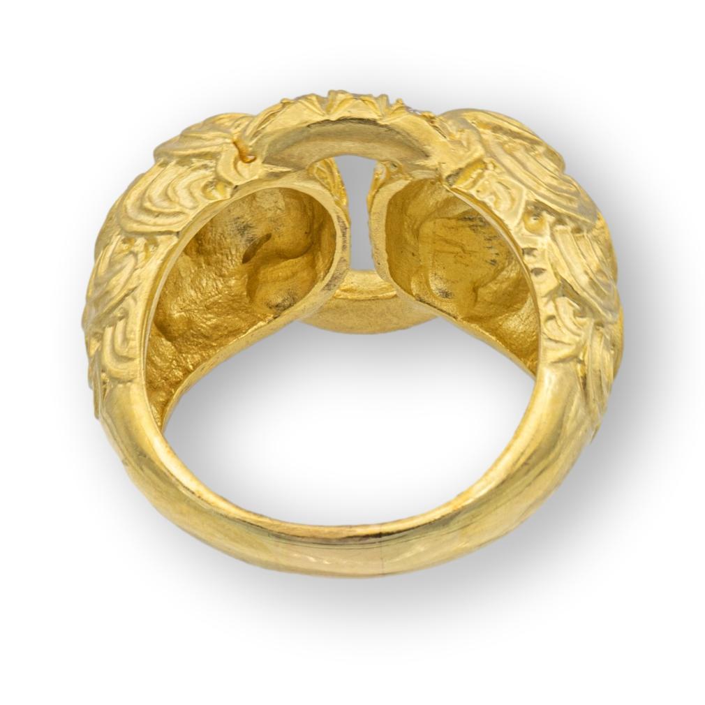 Round Cut Vintage 18k Yellow Gold and Diamond Double Head Cocktail Ring