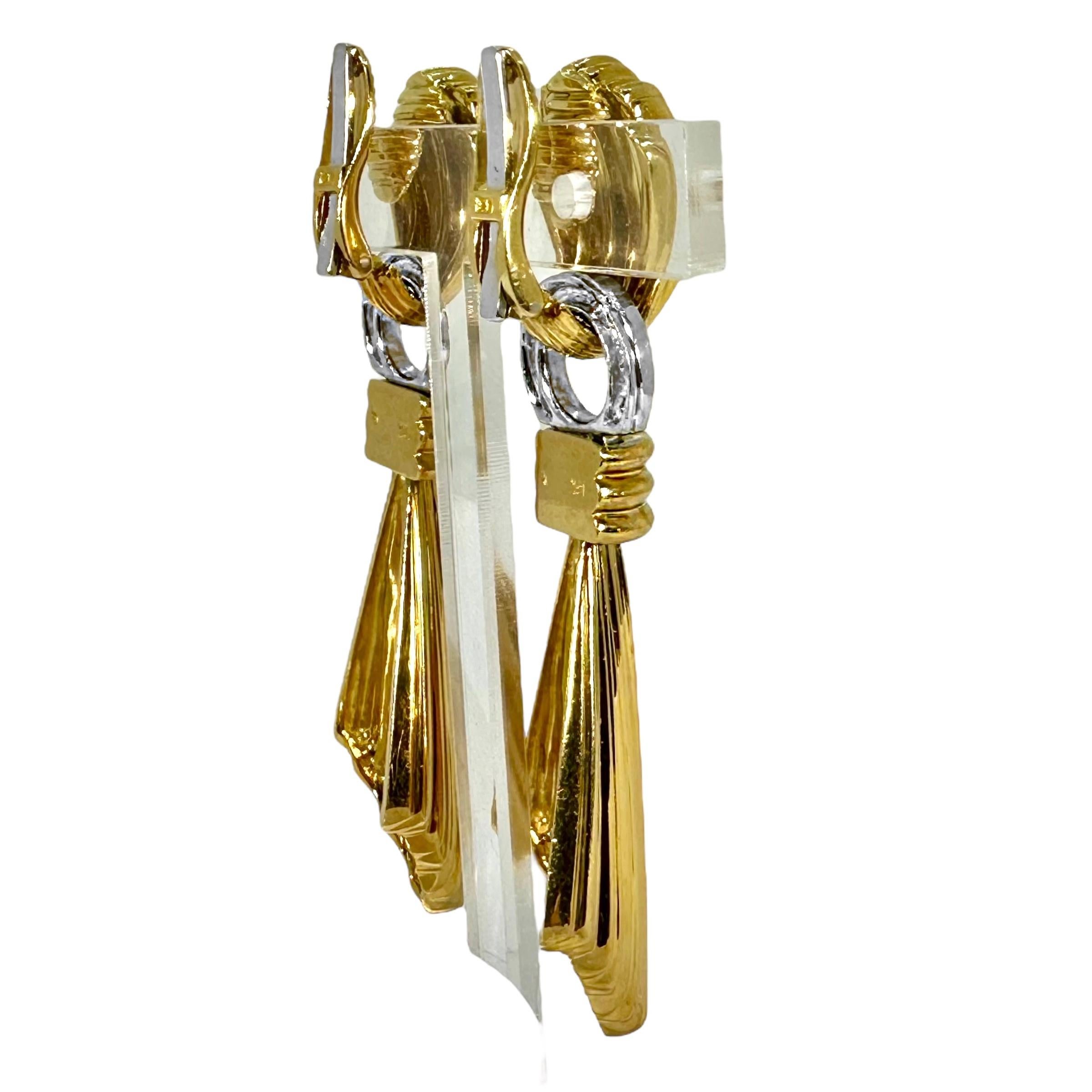 Vintage 18K Gelbgold und Diamant Duster Ohrringe knapp unter 2 3/4 Zoll lang Damen im Angebot