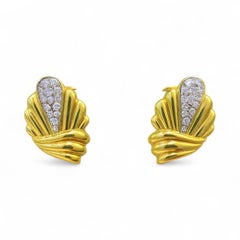 Vintage 18K Yellow Gold and Diamond Fan Earrings