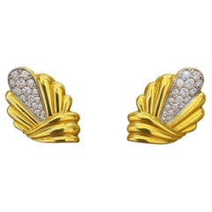 Boucles d
oreilles éventail vintage en or jaune 18K et diamants