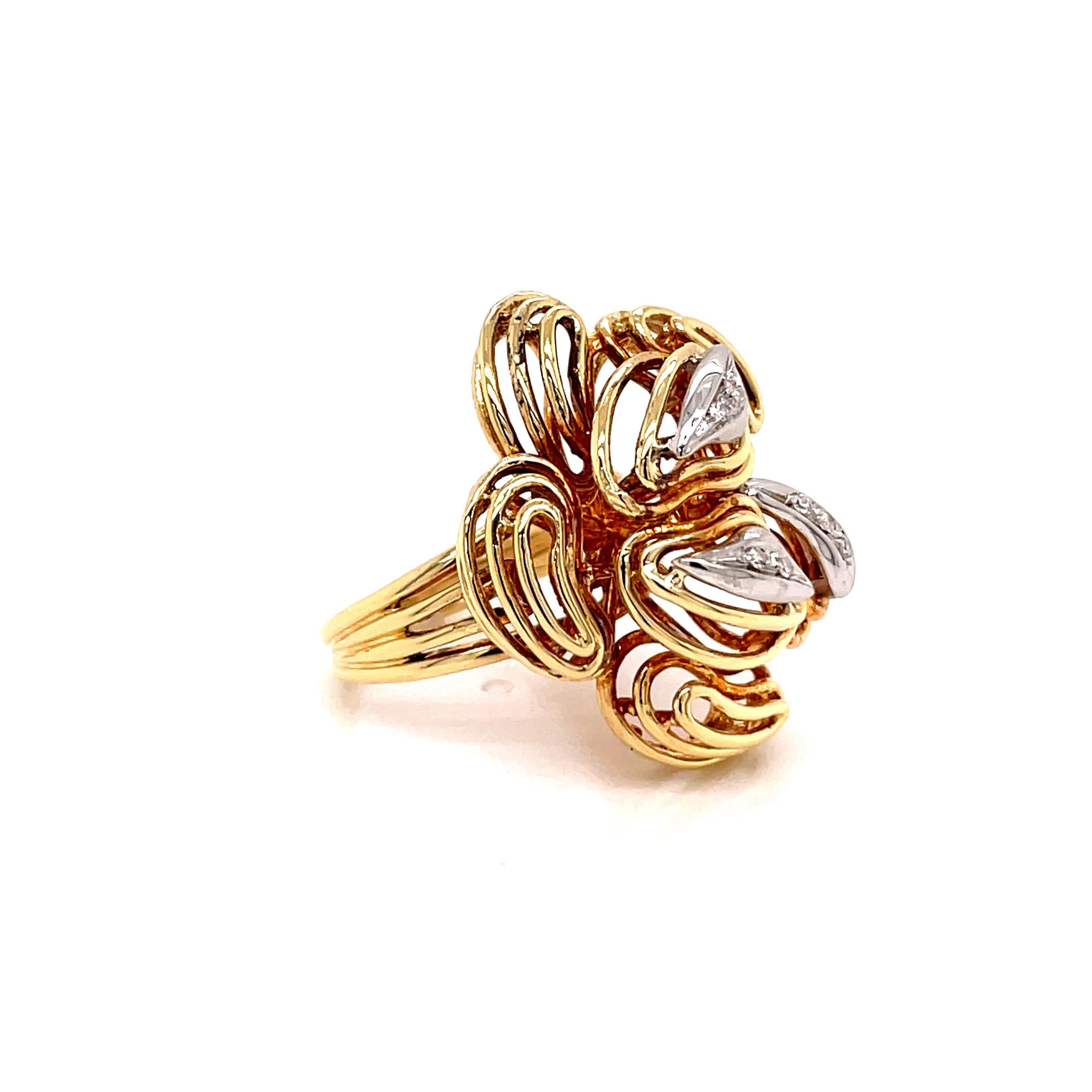 Single Cut Vintage 18K Yellow Gold and Diamond Paisley Ring