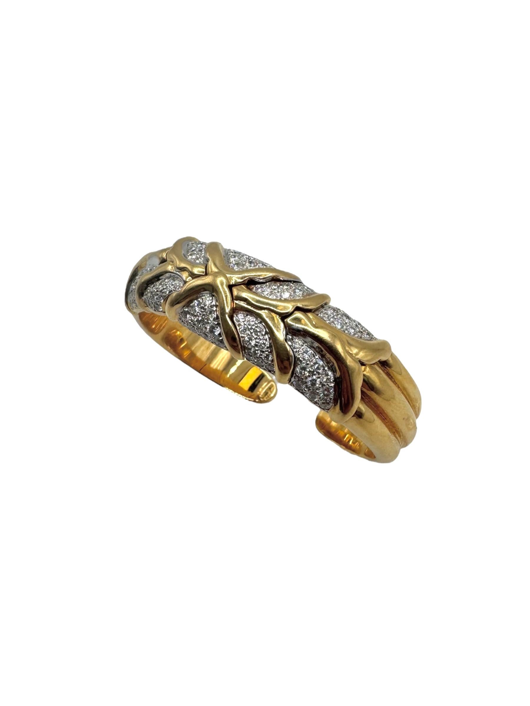 Bracelet croisé vintage en or jaune 18K et pavé de diamants en vente 5