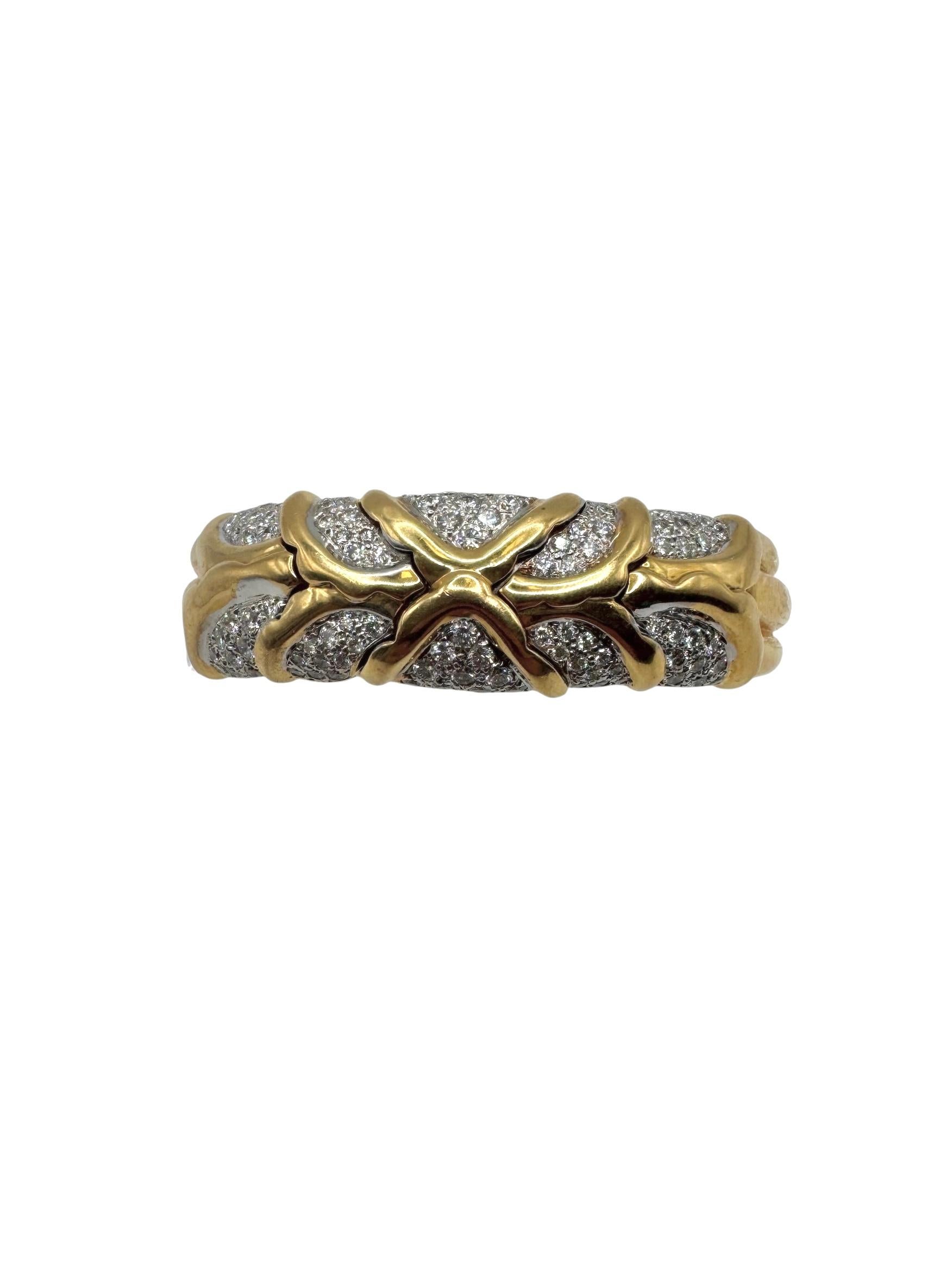 Taille brillant Bracelet croisé vintage en or jaune 18K et pavé de diamants en vente