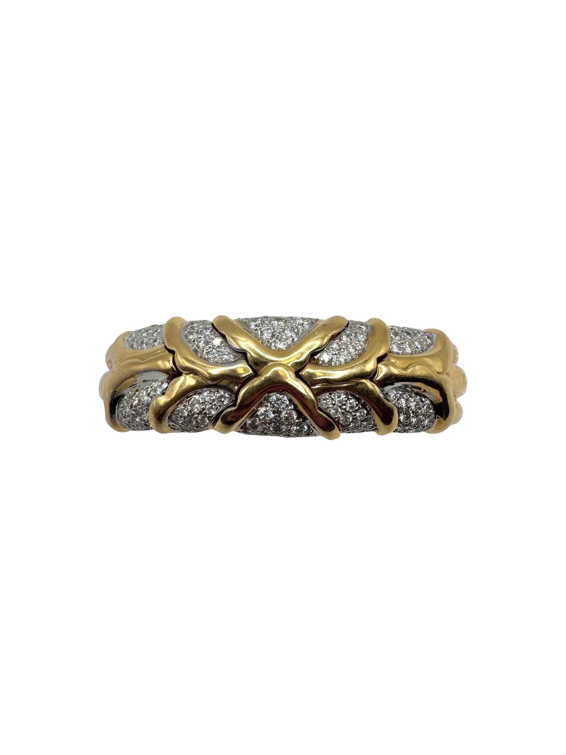 Bracelet croisé vintage en or jaune 18K et pavé de diamants en vente 2