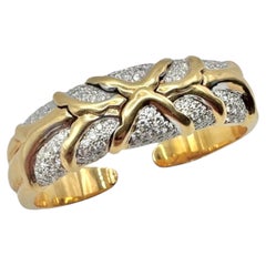 Bracciale incrociato d'epoca in oro giallo 18 carati e pavé di diamanti