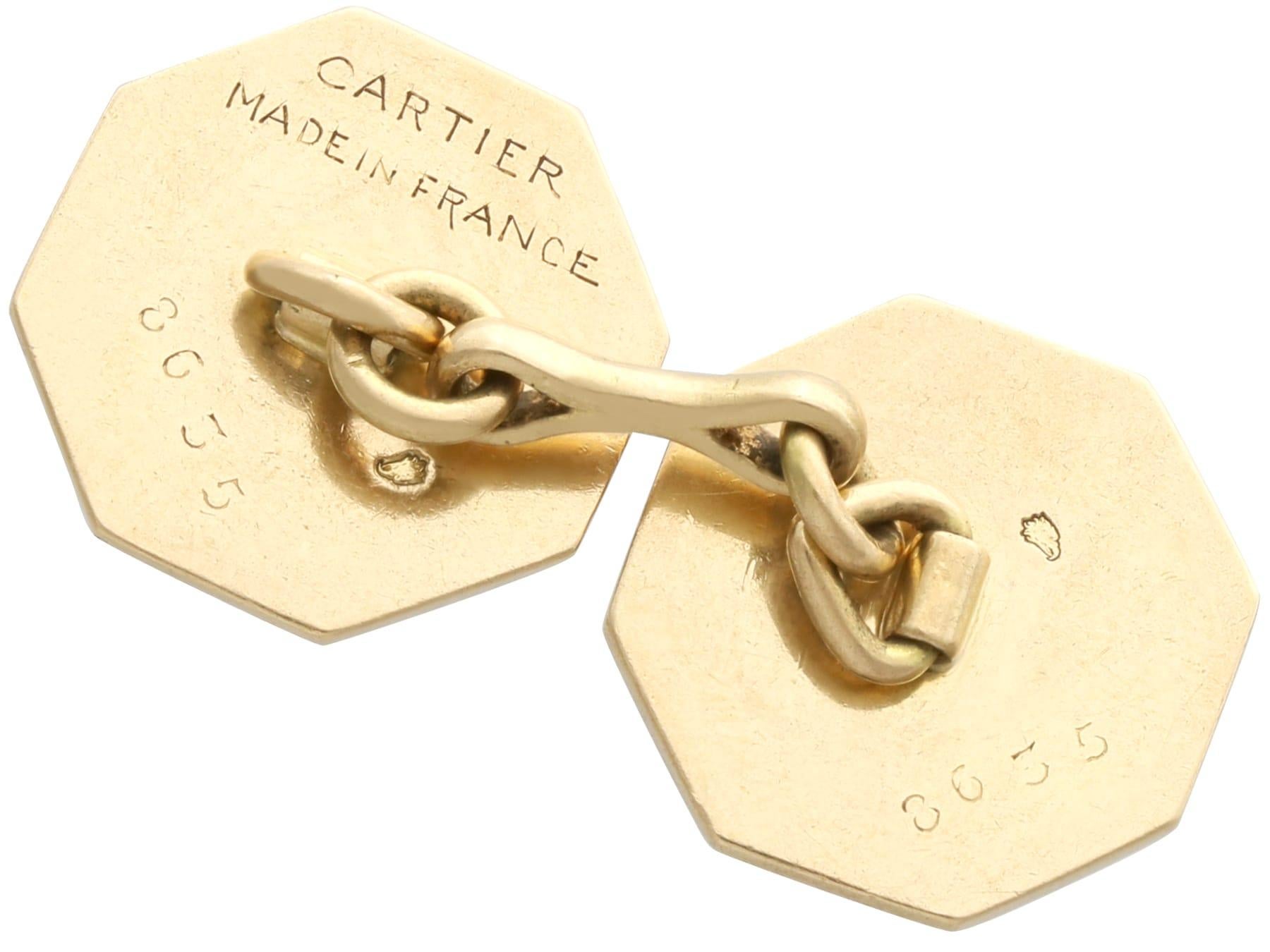 Women's or Men's Vintage 18k Yellow Gold and Enamel Cufflinks by Cartier Circa 1945 For Sale
