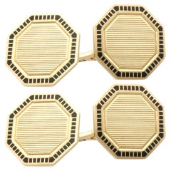 Vintage 18k Yellow Gold and Enamel Cufflinks by Cartier Circa 1945