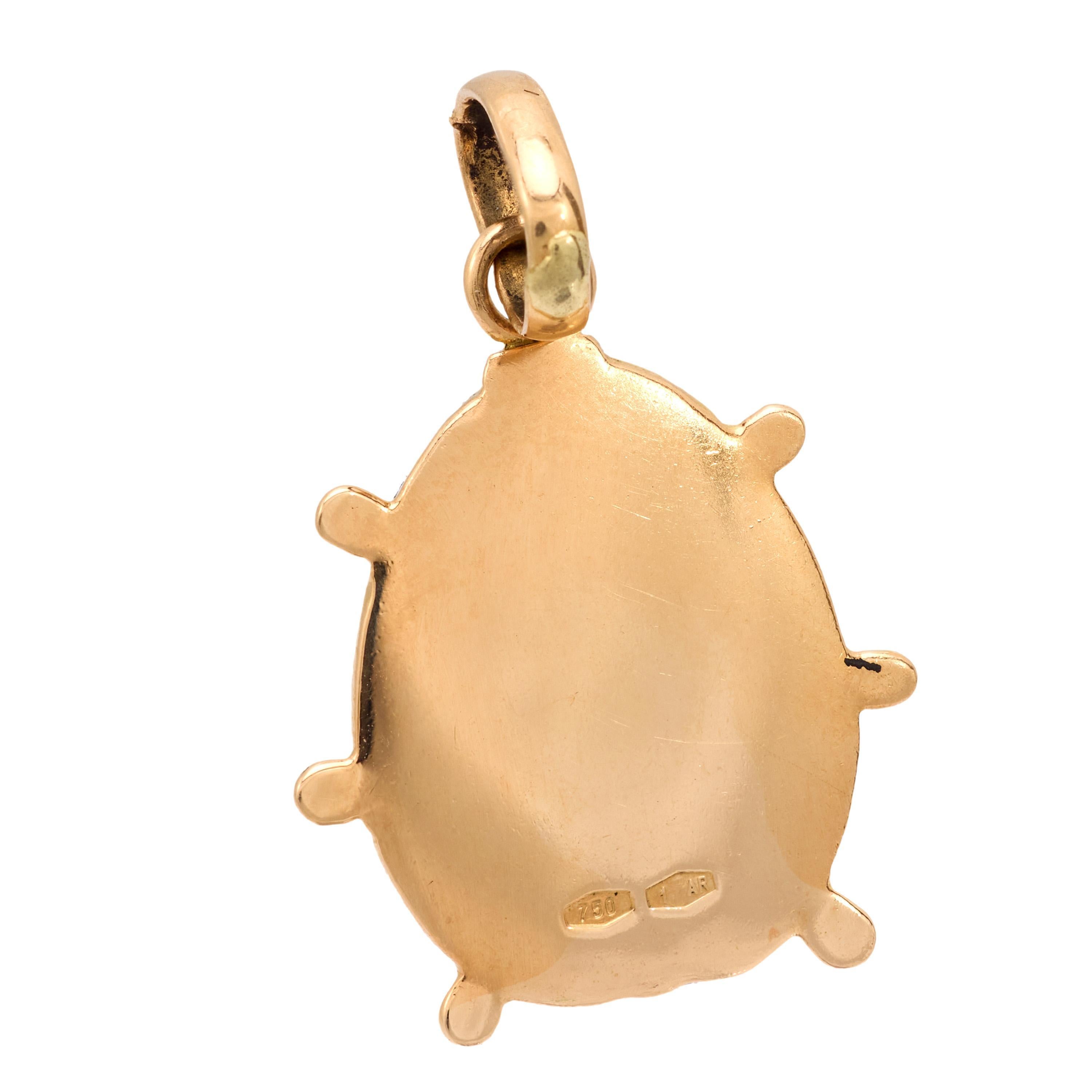Vintage 18k Gelbgold und Emaille Marienkäfer-Anhänger Damen im Angebot