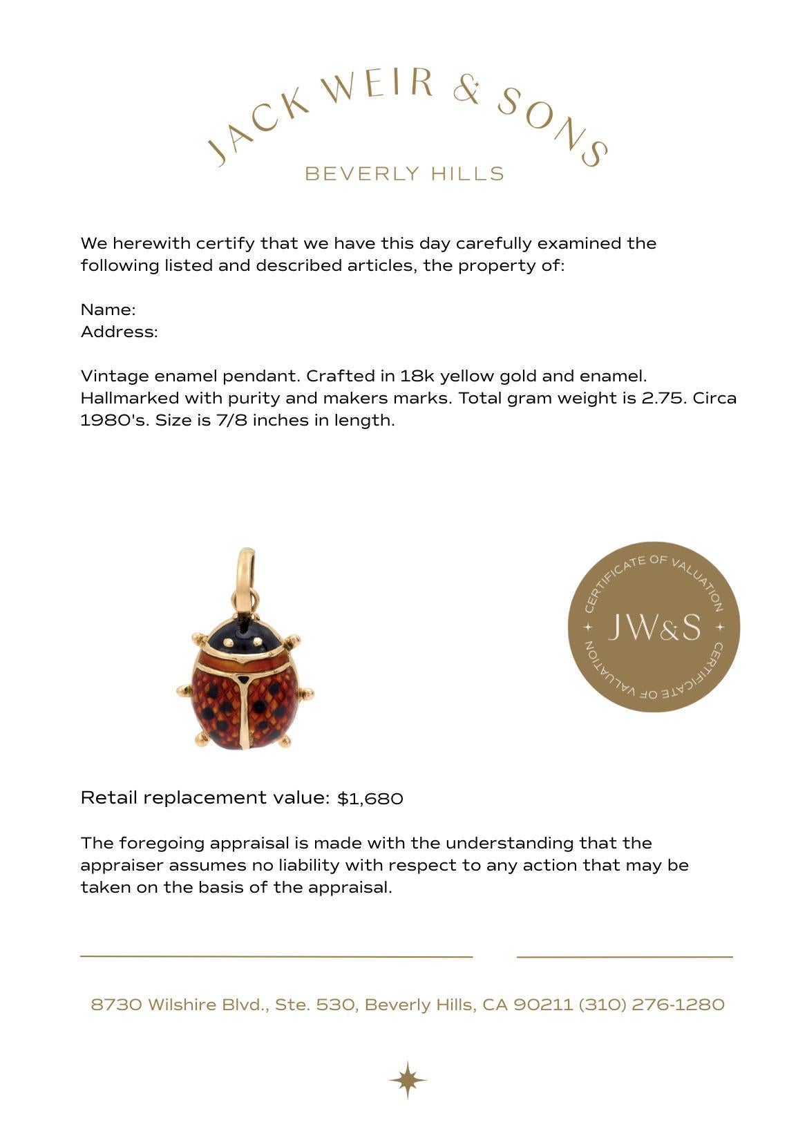 Vintage 18k Gelbgold und Emaille Marienkäfer-Anhänger im Angebot 1