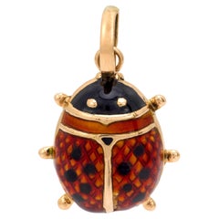 Vintage 18k yellow gold and enamel ladybug pendant