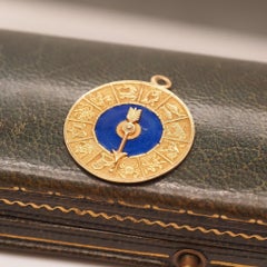 Vintage 18K Yellow Gold and Enamel Zodiac Spinner Pendant
