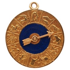 Vintage 18K Yellow Gold and Enamel Zodiac Spinner Pendant