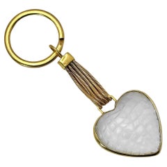 Retro 18k Yellow Gold and Frosted Rock Crystal Heart Shape Gucci Key Chain
