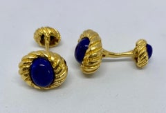 Vintage 18k Yellow Gold and Lapis Cufflinks
