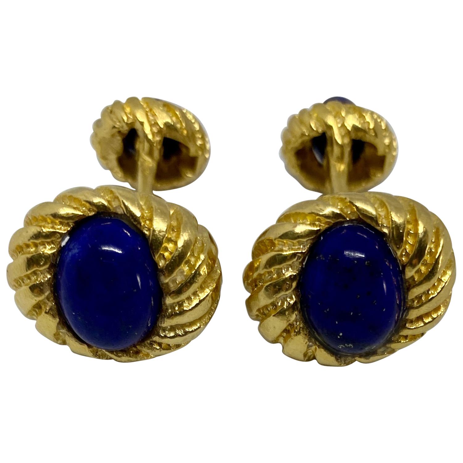 Vintage 18k Yellow Gold and Lapis Cufflinks For Sale