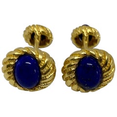 Boutons de manchette vintage en or jaune 18 carats et lapis