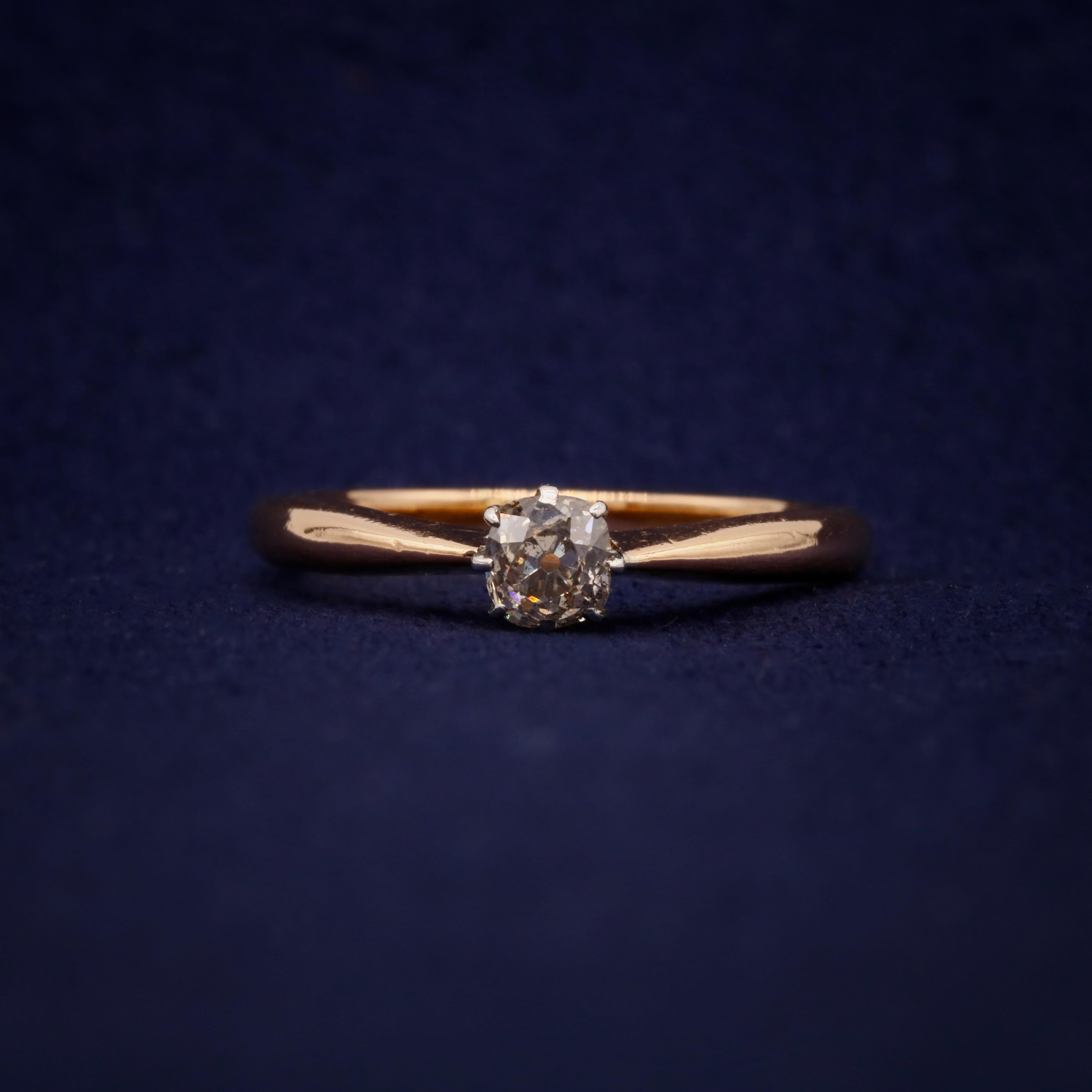 Old Mine Cut Vintage 18K Yellow Gold and Platinum 0.24ct Old Cut Diamond Solitaire Ring For Sale