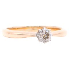 Retro 18K Yellow Gold and Platinum 0.24ct Old Cut Diamond Solitaire Ring