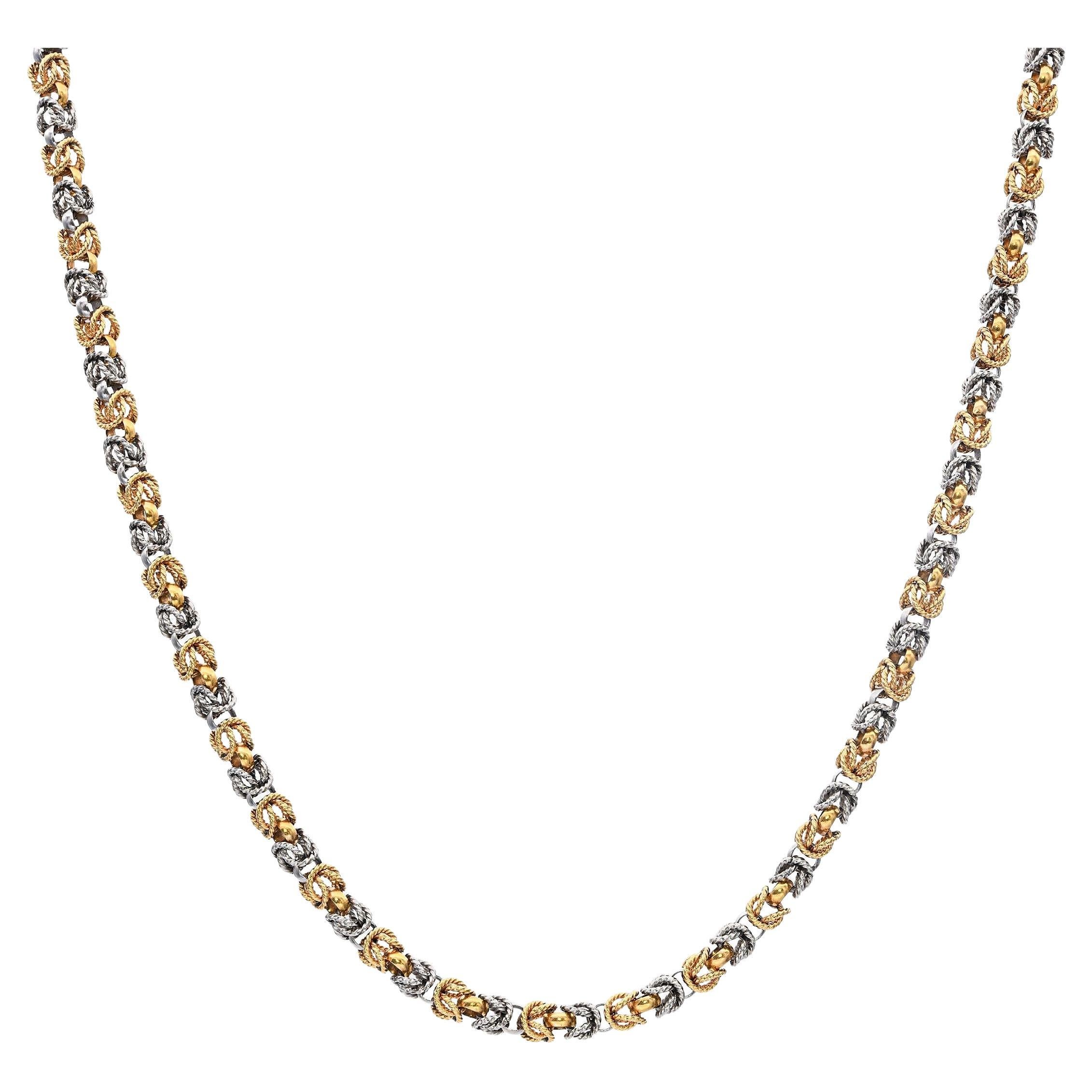 Vintage 18k Yellow Gold and Platinum Braided Byzantine Link Necklace