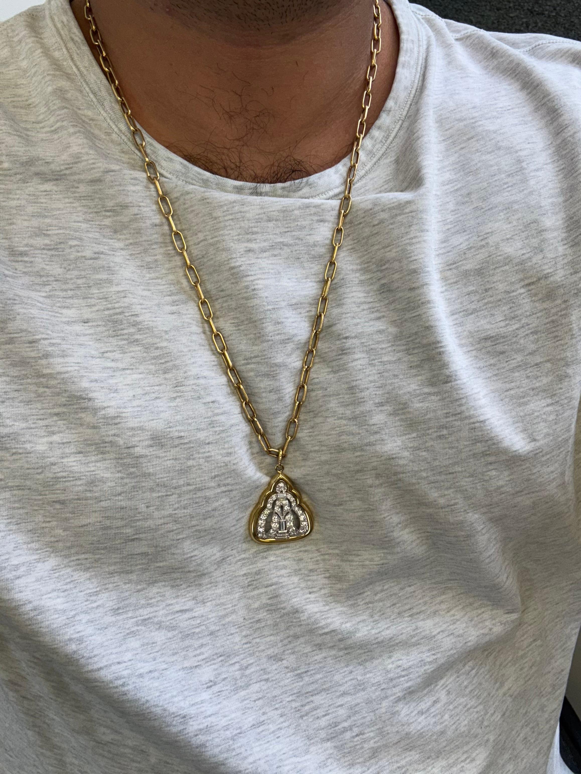 Taglio brillante Collana vintage in oro giallo 18 carati e platino con diamante in vendita