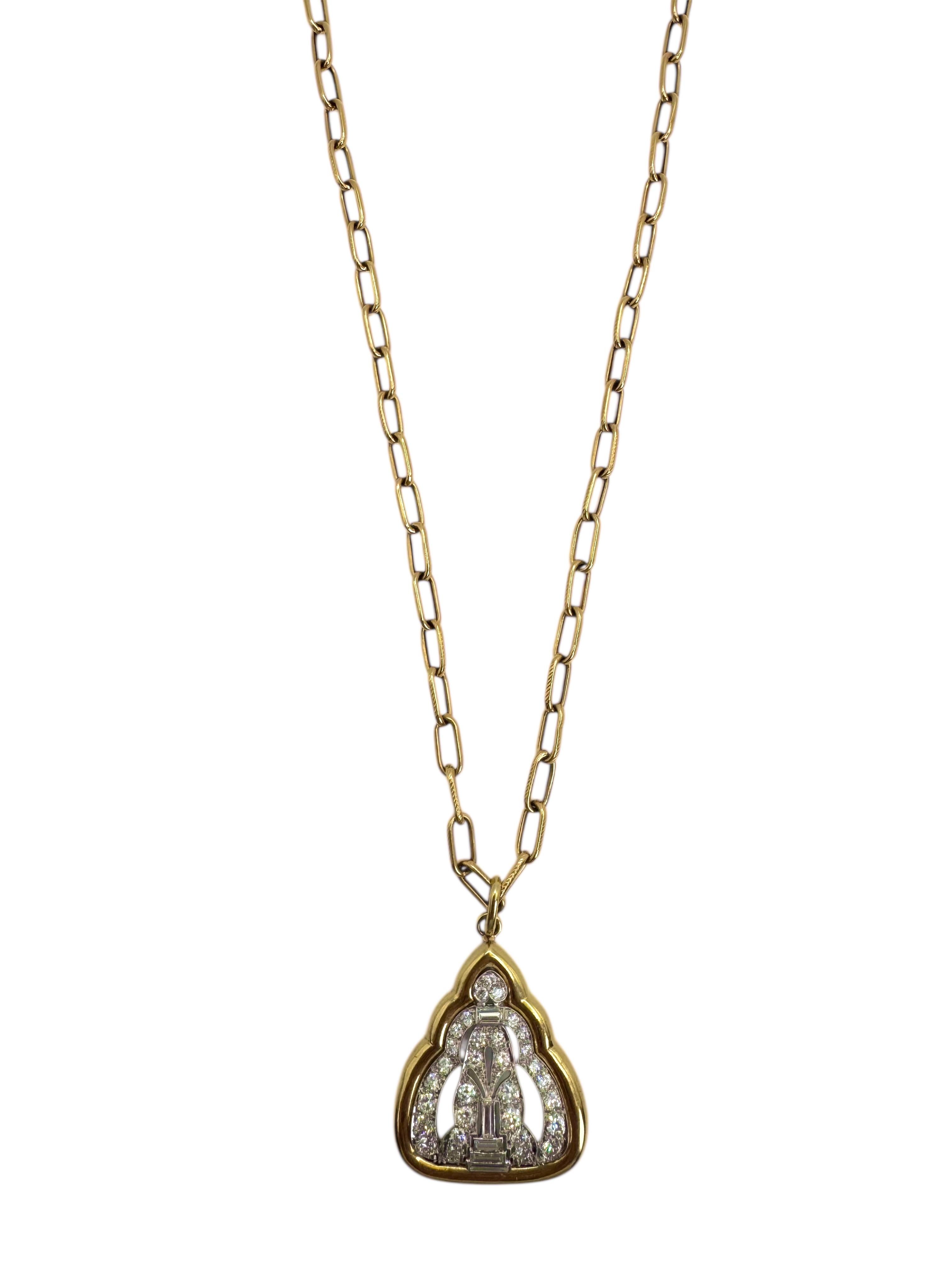 Collana vintage in oro giallo 18 carati e platino con diamante In condizioni ottime in vendita a Great Neck Plaza, NY