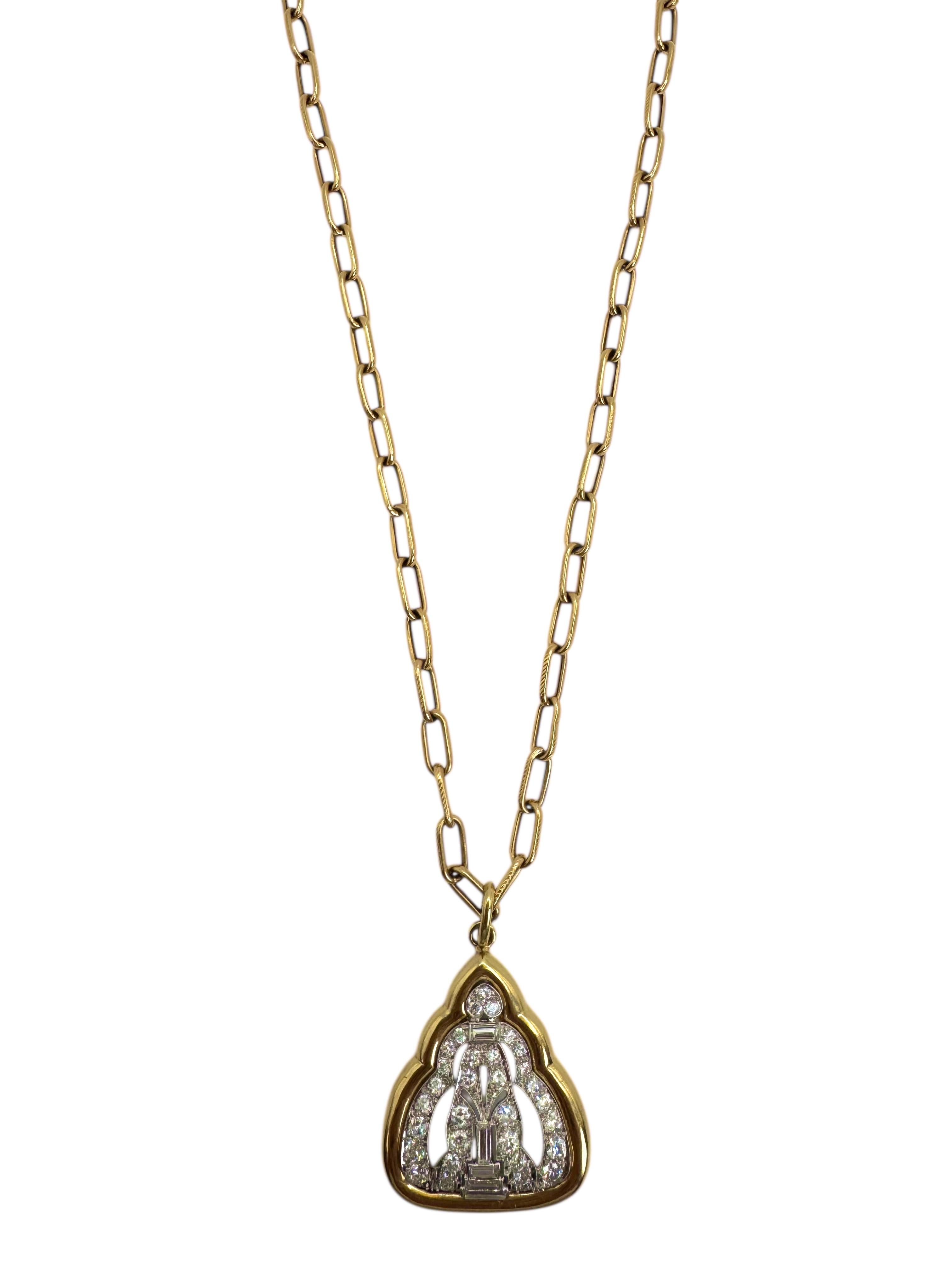 da uomo o donna Collana vintage in oro giallo 18 carati e platino con diamante in vendita