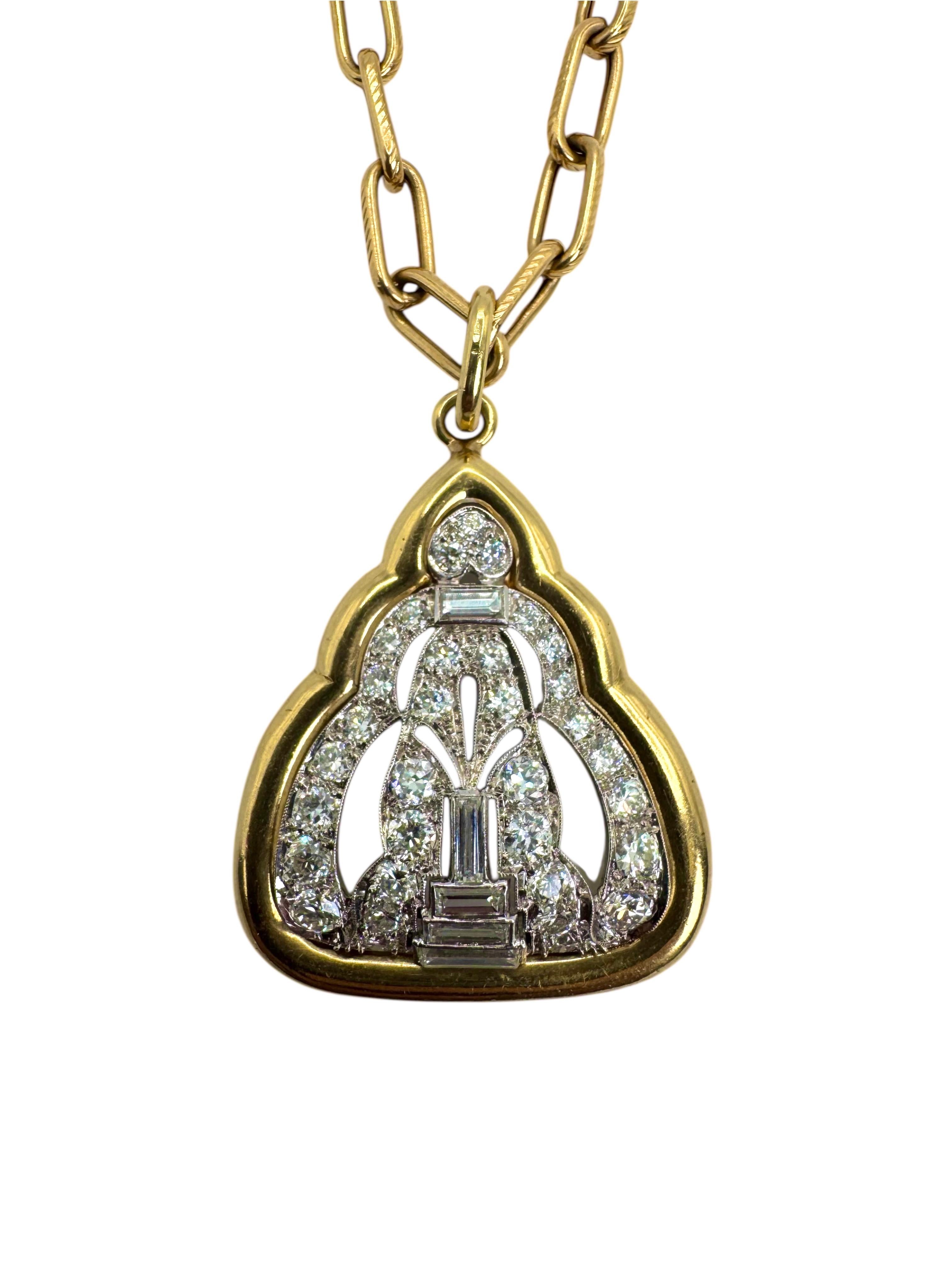 Collana vintage in oro giallo 18 carati e platino con diamante in vendita 1