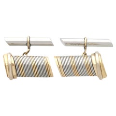 Retro 18k Yellow Gold and Steel Cufflinks by Cartier Circa 1980