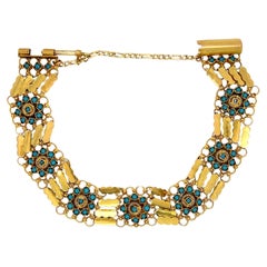 Armband aus 18 Karat Gelbgold und Türkis im Vintage-Stil.