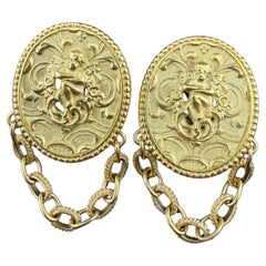 Vintage 18k Yellow Gold Angel, Cherub Medallion Earrings By Shepel & Co.