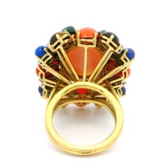 Vintage 18k Yellow Gold Angel Skin Coral Multi Stone Cluster Cocktail Ring