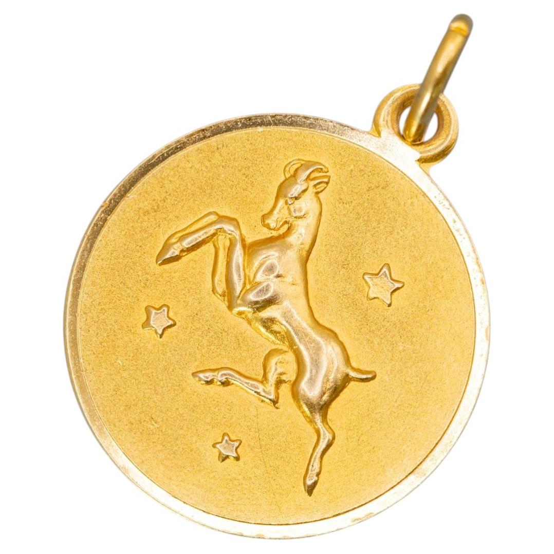 Vintage 18K Yellow Gold Aries Zodiac Charm Pendant, Italy, 1960s For Sale