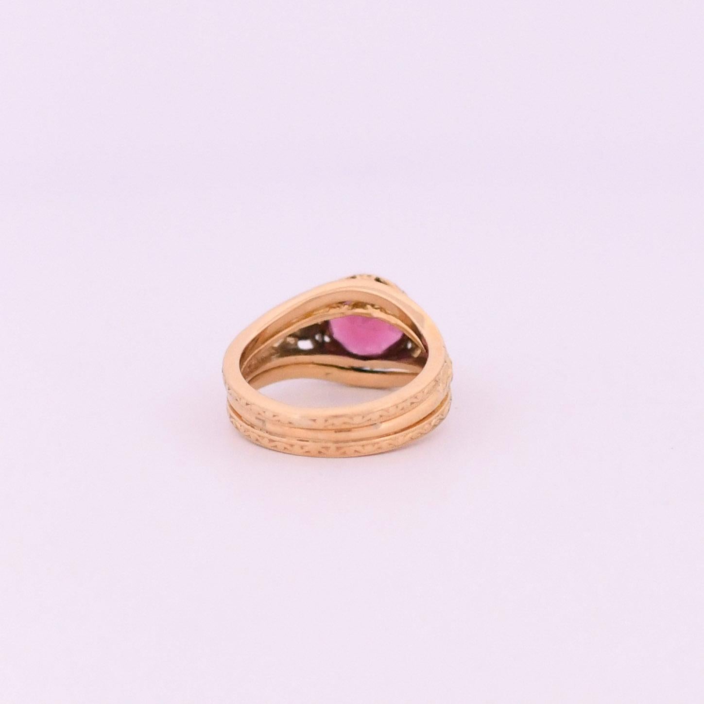 Ensemble de mariage vintage en or jaune 18 carats de style Art déco avec tourmaline rose 2,06 carats Pour femmes en vente
