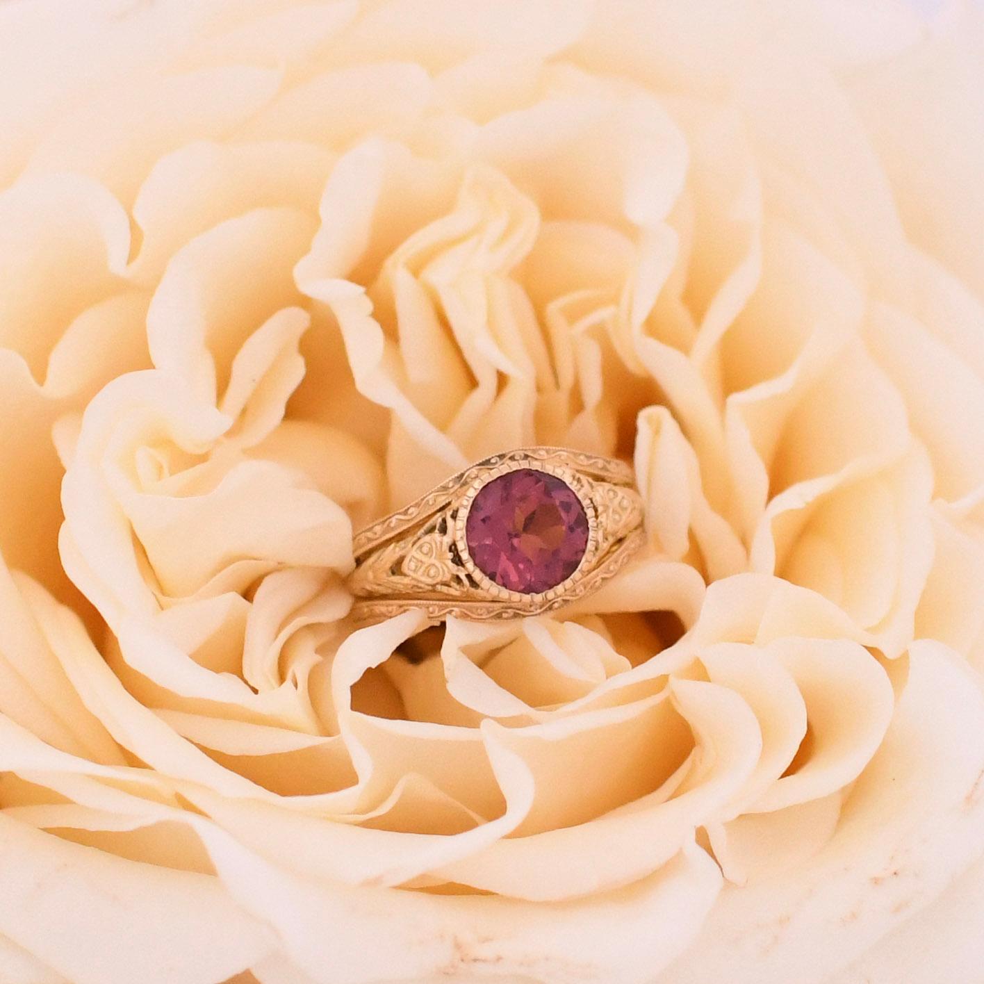 Ensemble de mariage vintage en or jaune 18 carats de style Art déco avec tourmaline rose 2,06 carats en vente 3