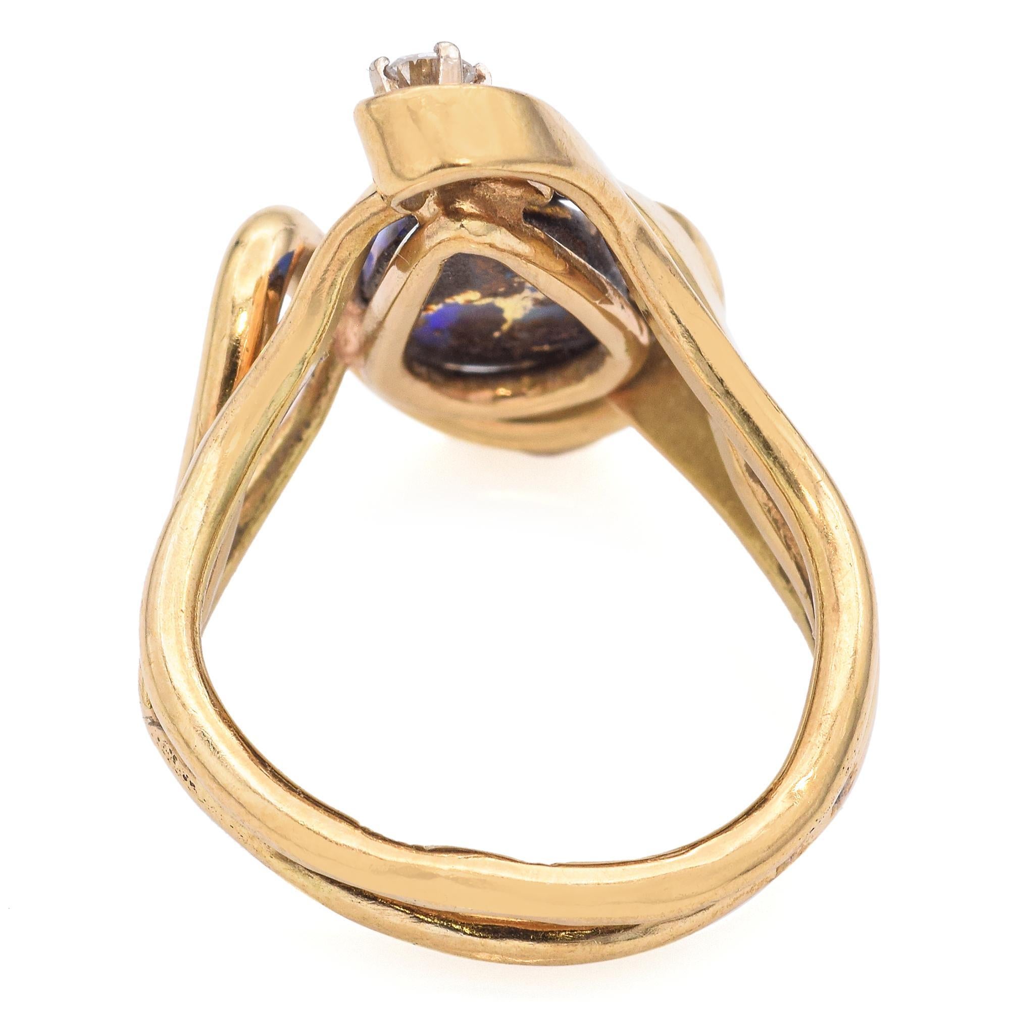 Cabochon Vintage 18k Yellow Gold Australian Boulder Opal Ring For Sale