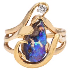 Vintage 18k Yellow Gold Australian Boulder Opal Ring