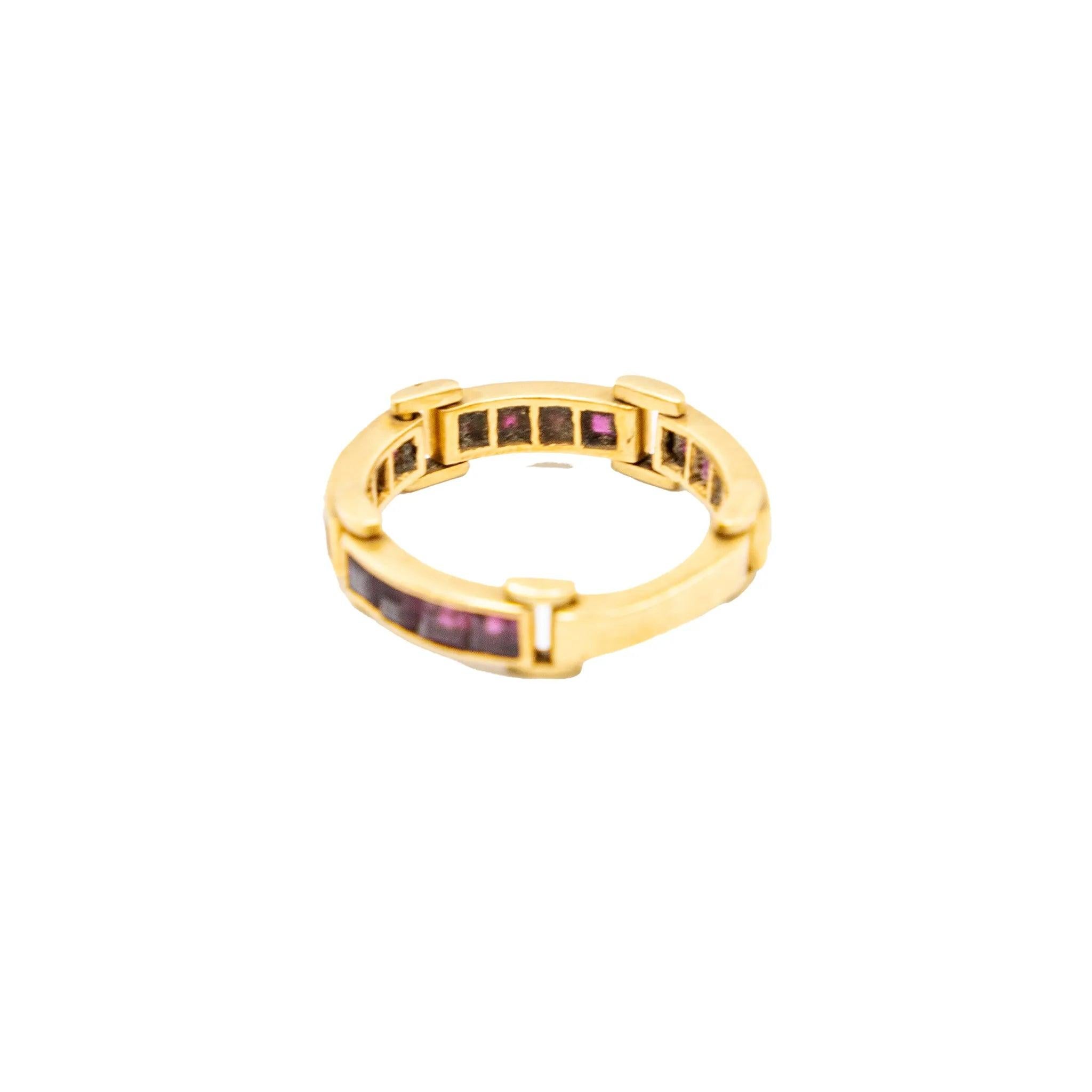 Bague vintage en or jaune 18 carats avec rubis en serti clos - années 80 Pour femmes en vente