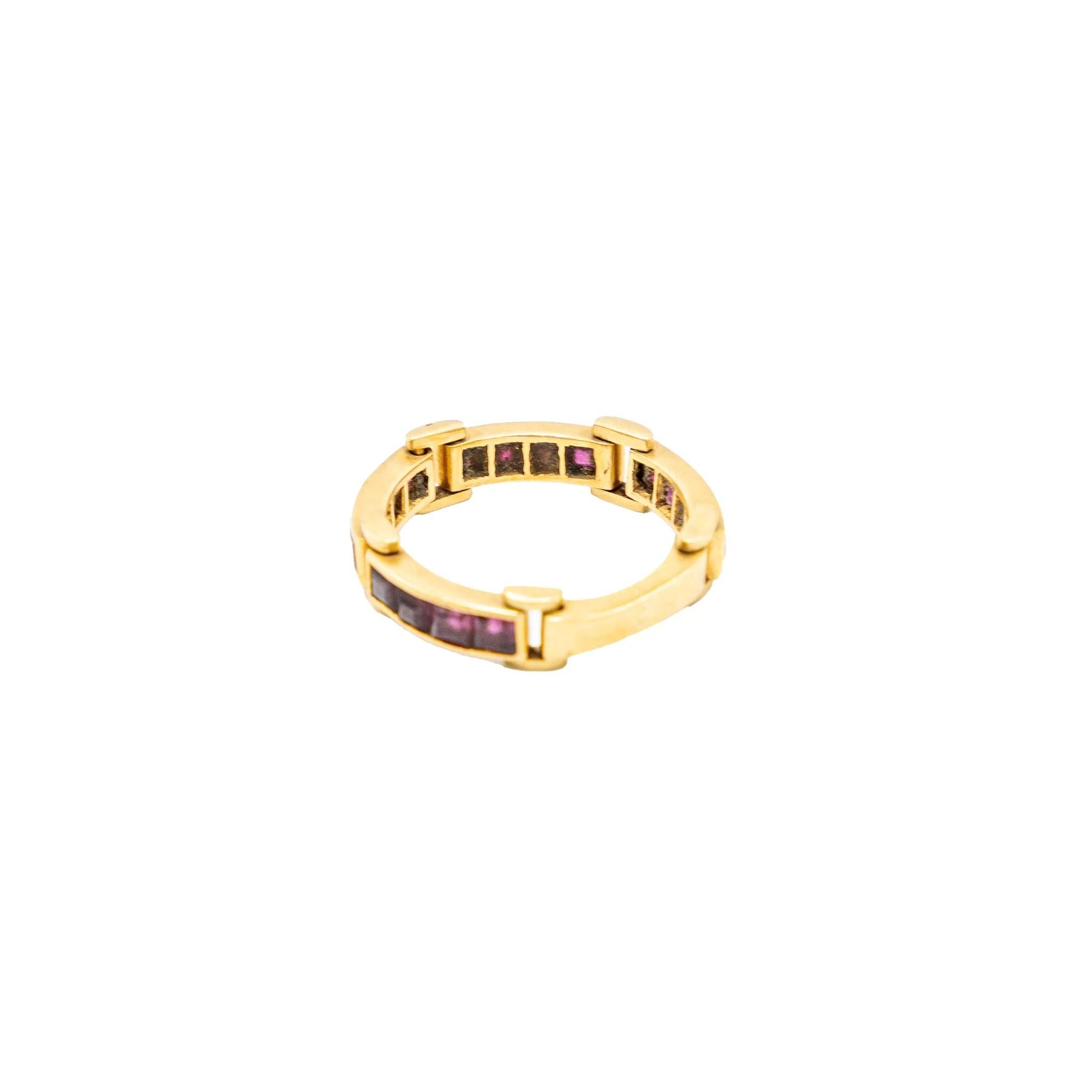 Bague vintage en or jaune 18 carats avec rubis en serti clos - années 80 en vente 1