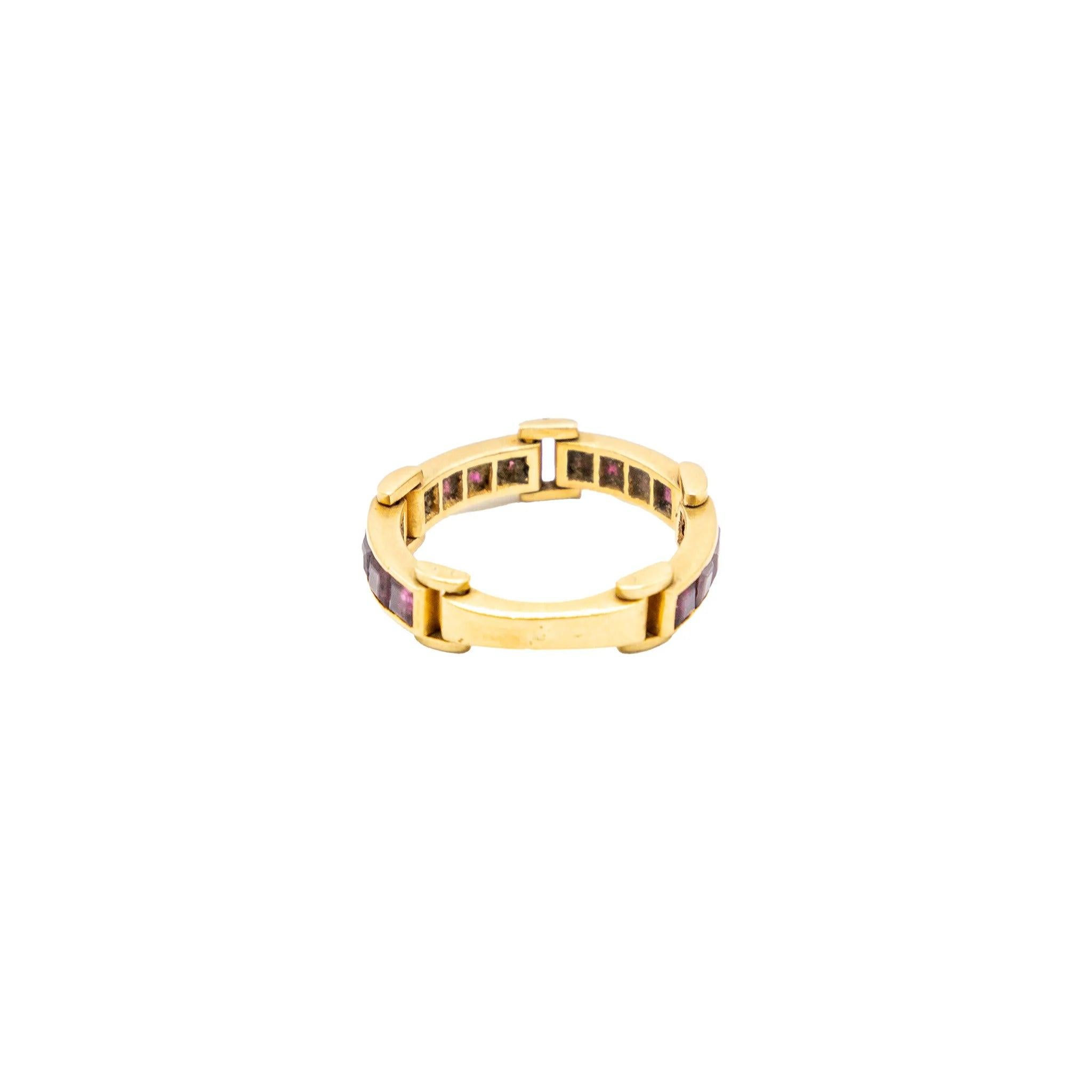 Bague vintage en or jaune 18 carats avec rubis en serti clos - années 80 en vente 2