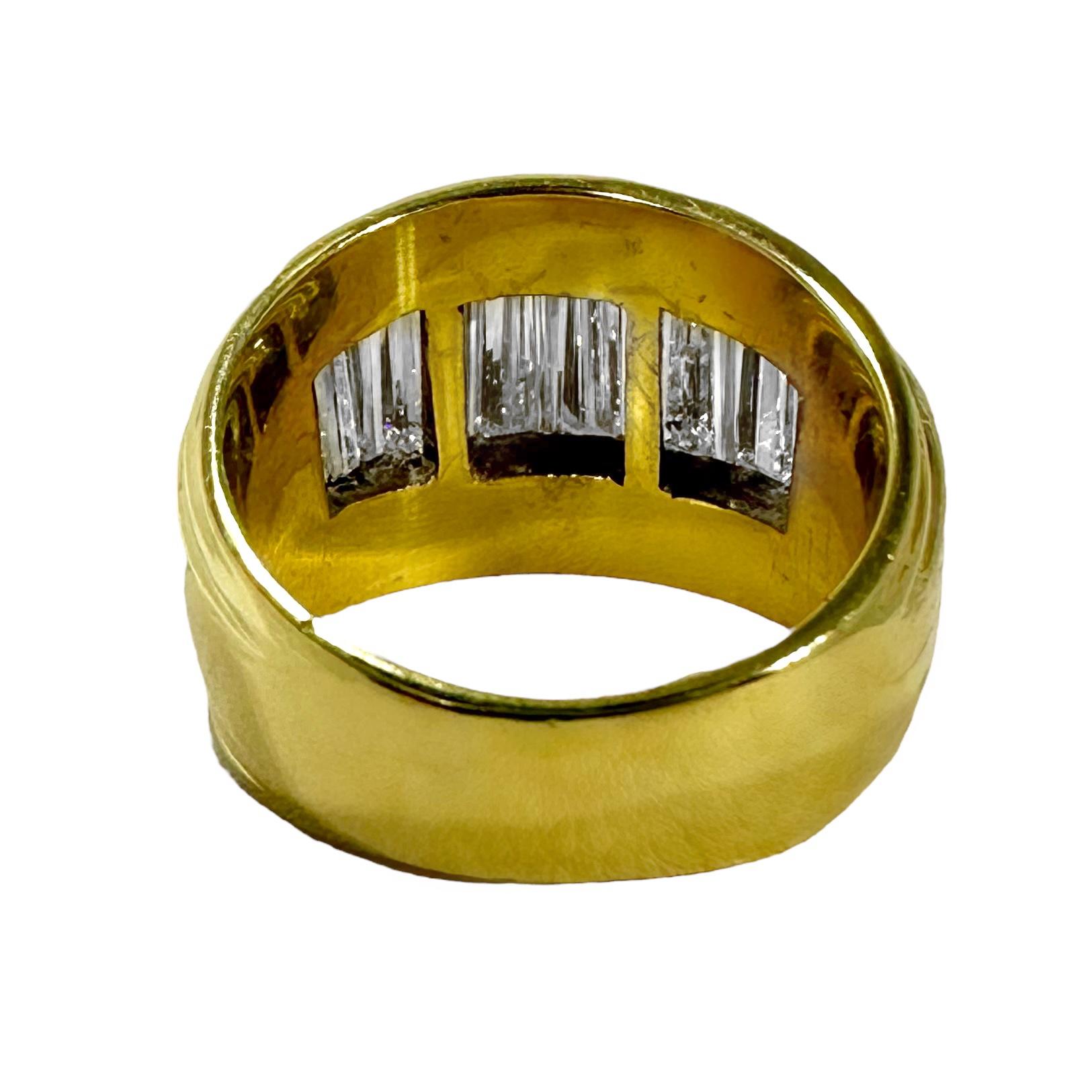 Baguette Cut Vintage 18k Yellow Gold Band with Long Tapered Baguette Diamonds Across The Top For Sale