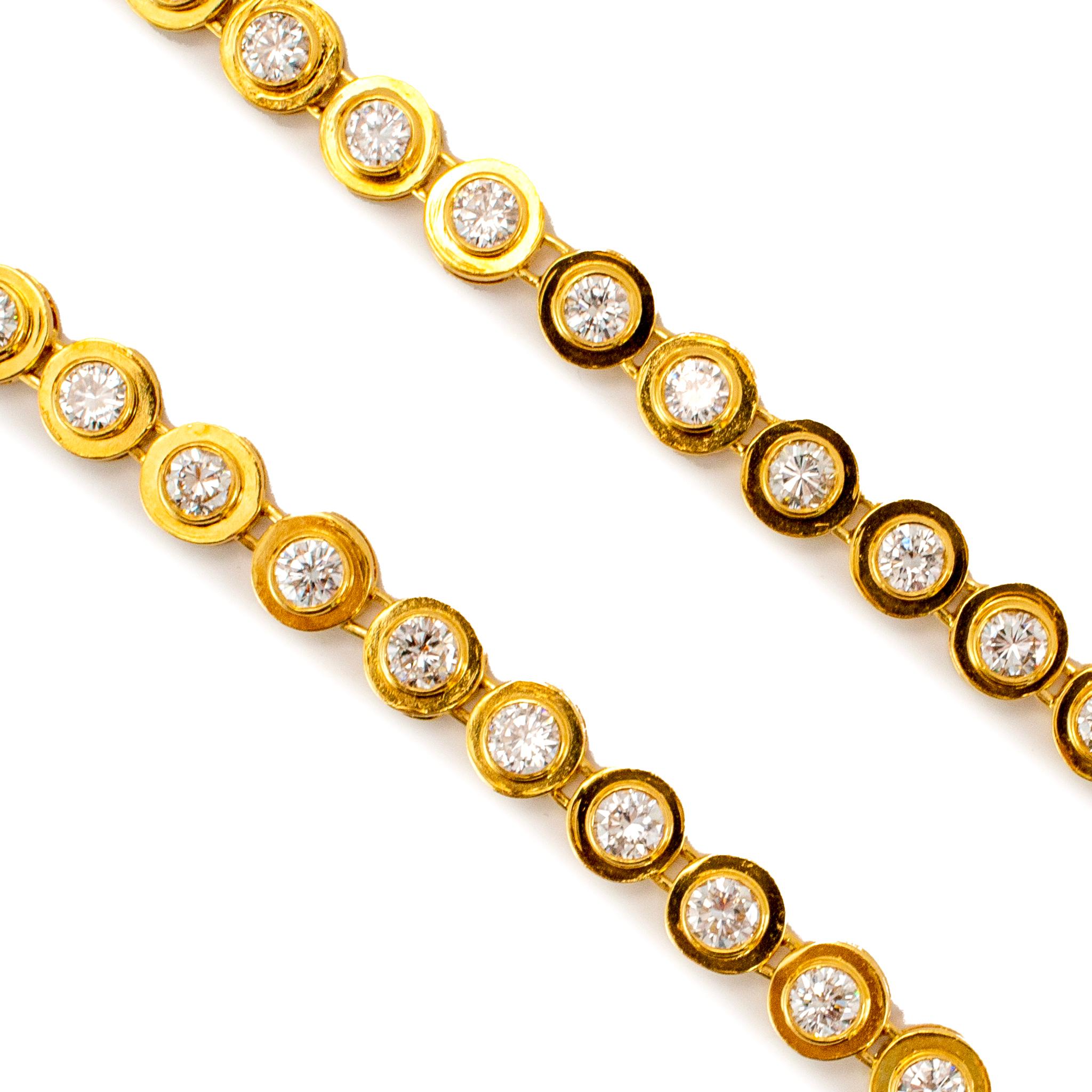 Collar de eslabones vintage de oro amarillo de 18 quilates con bisel y diamantes de 14,57 ct Corte redondo en venta