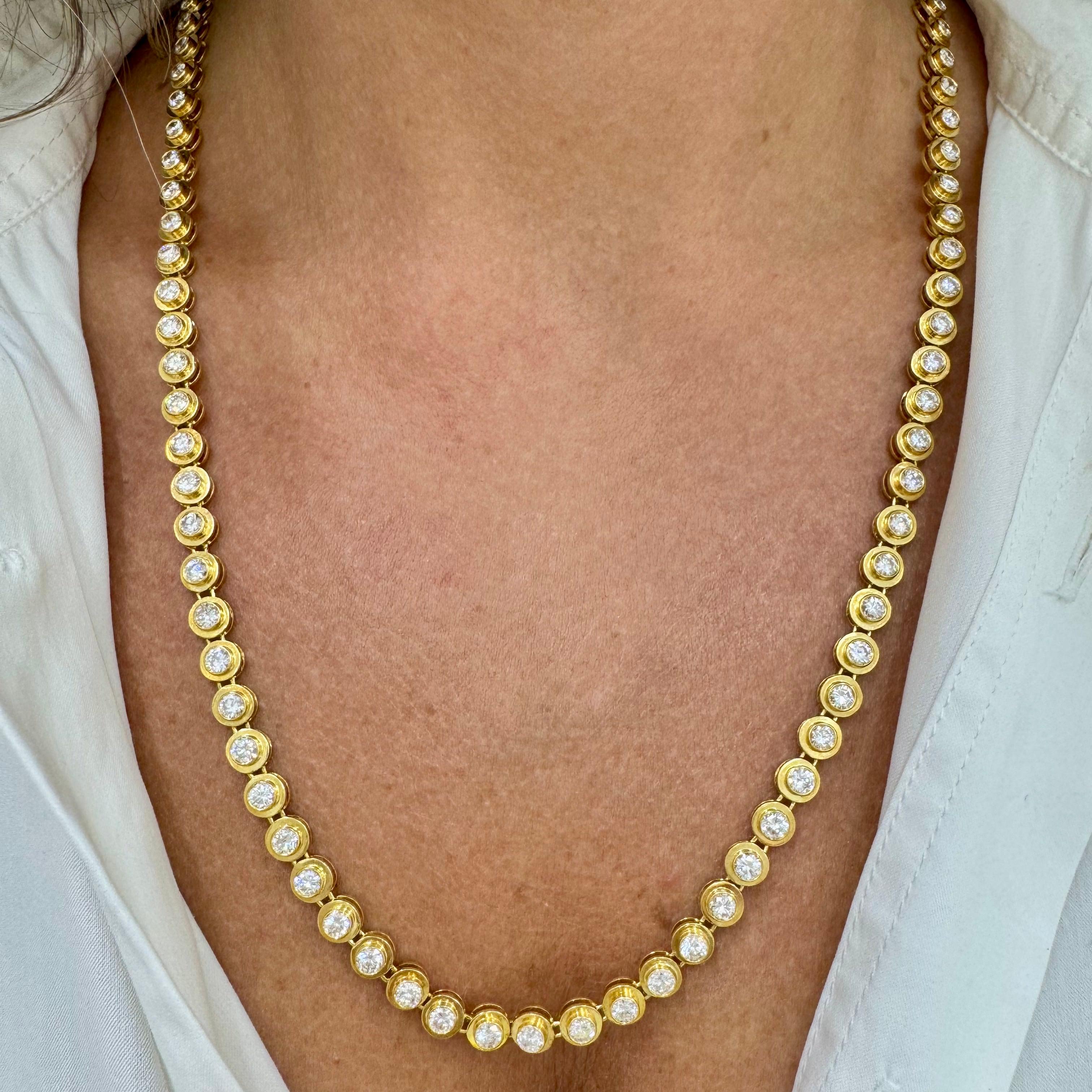 Collar de eslabones vintage de oro amarillo de 18 quilates con bisel y diamantes de 14,57 ct en venta 4