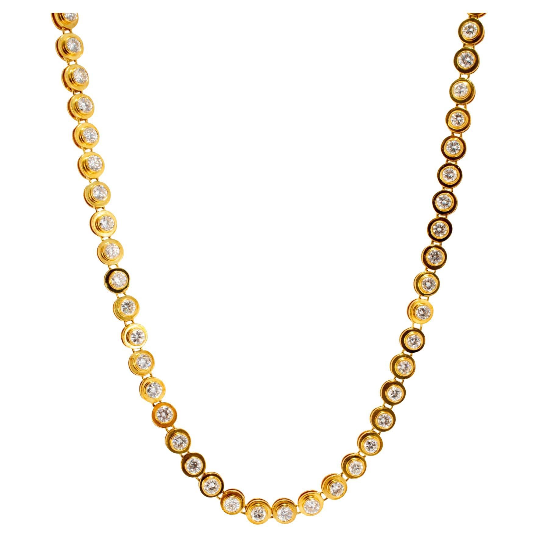 Collar de eslabones vintage de oro amarillo de 18 quilates con bisel y diamantes de 14,57 ct en venta