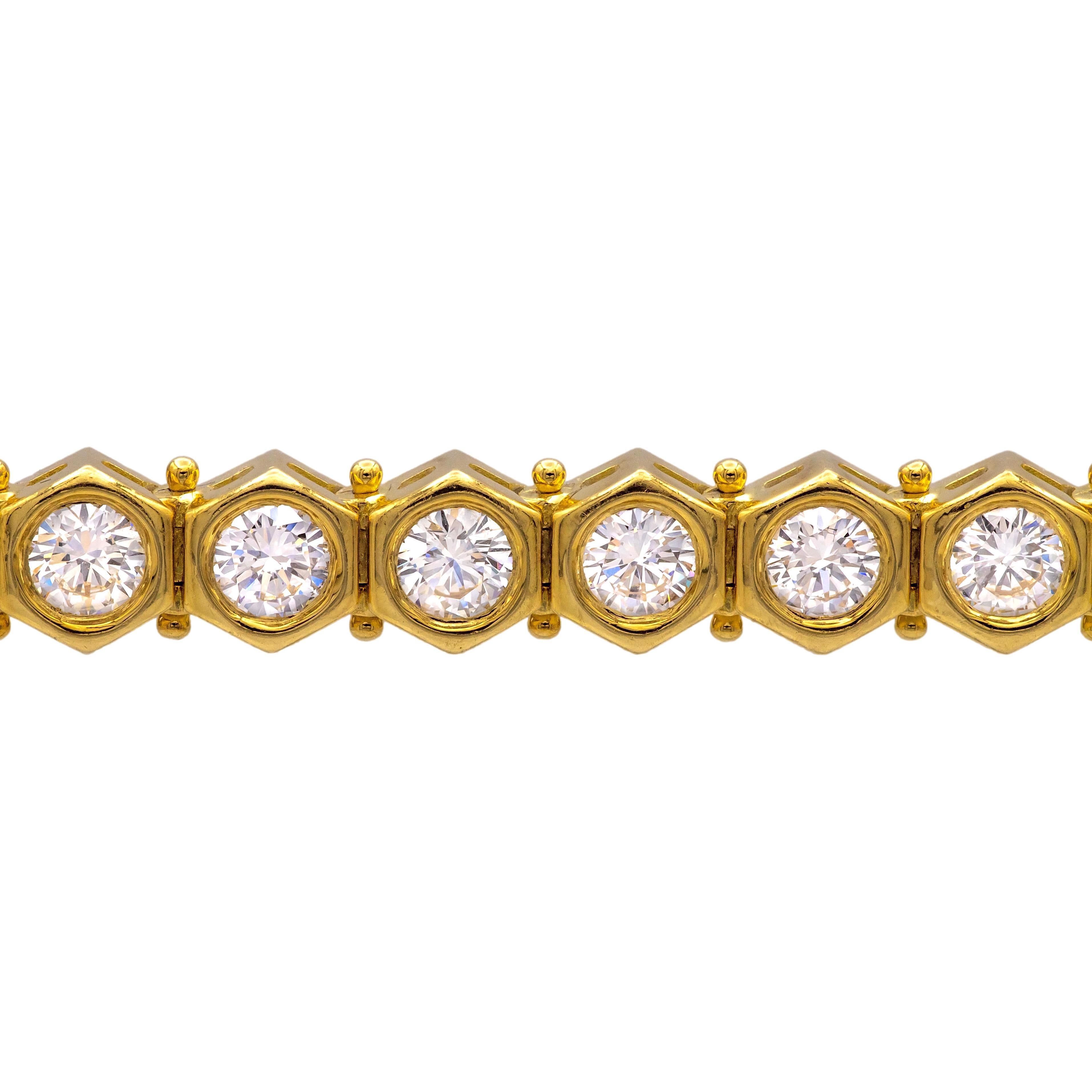 Women's or Men's Vintage 18K Yellow Gold Bezel-Set Diamond Tennis Bracelet – 8.40 Ct G-H VS2/SI1