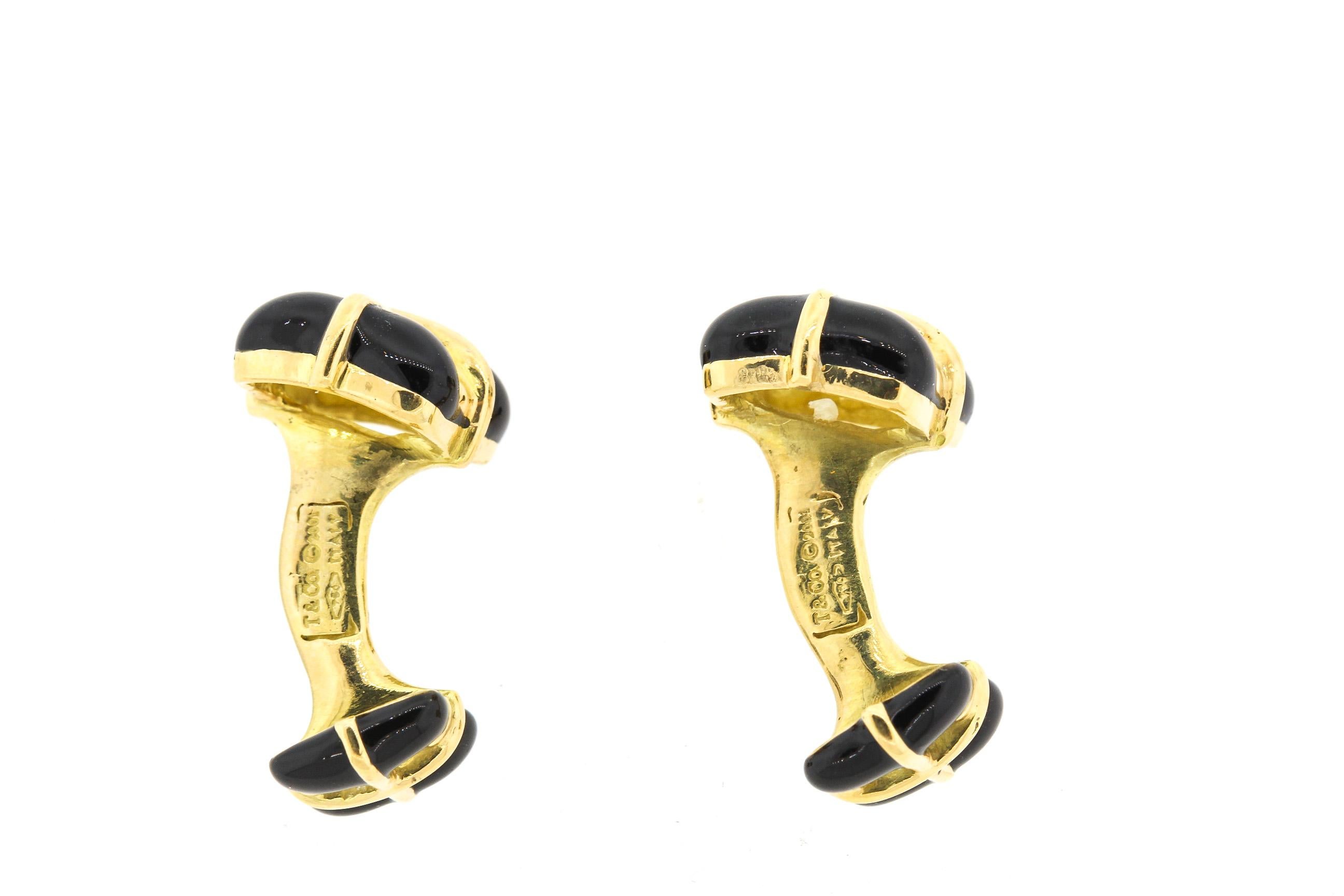 Tiffany & Co. Montre vintage en or jaune 18 carats et émail noir Boutons de manchettes Unisexe en vente