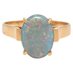 18 Karat Gelbgold Schwarzer Opal-Ring, Vintage