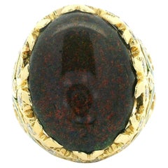 Bague cocktail vintage en or jaune 18 carats, opale noire et diamant, émail vert travaillé
