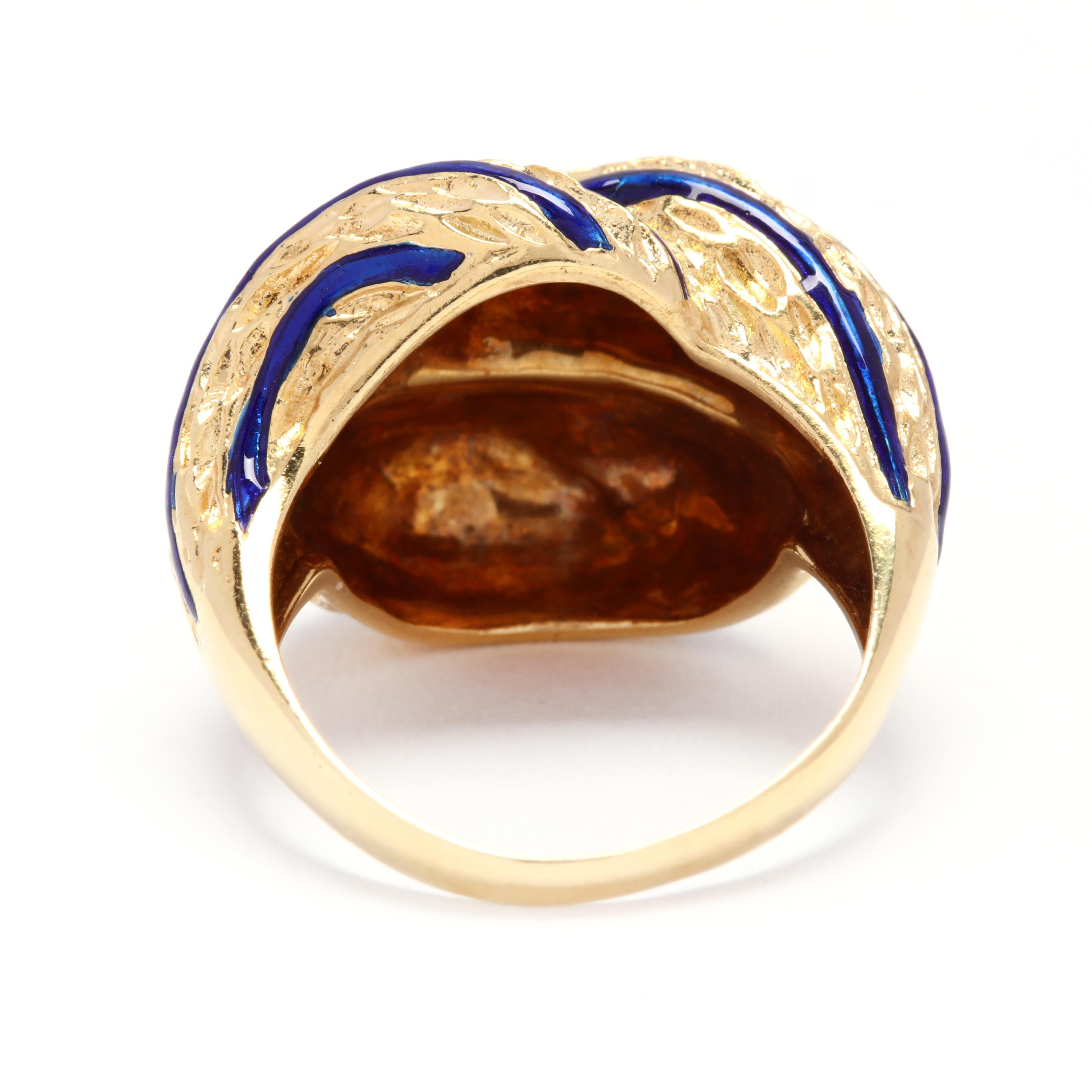 Vintage 18 Karat Yellow Gold and Blue Enamel Dome Knot Ring In Good Condition In McLeansville, NC